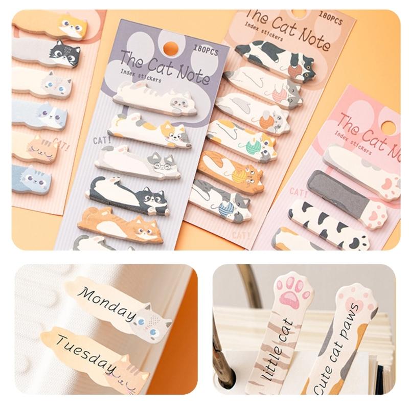 180Sheets Kitten Index Tabs Page Marker Adhesive Notes Memo Pad Index Sticker Reminder on Notebook Planner Calendar