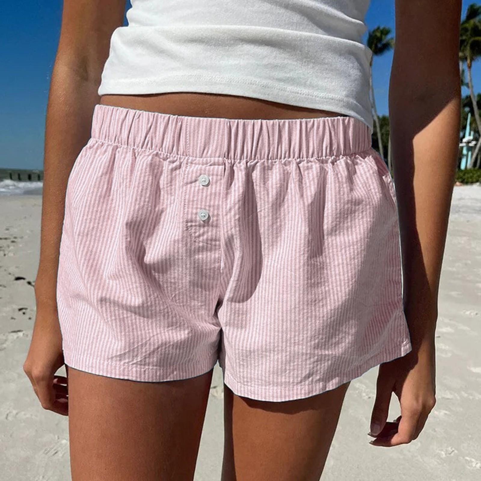 

Летние модные повседневные свободные карманные полосатые однотонные шорты для женской одежды S розовый
