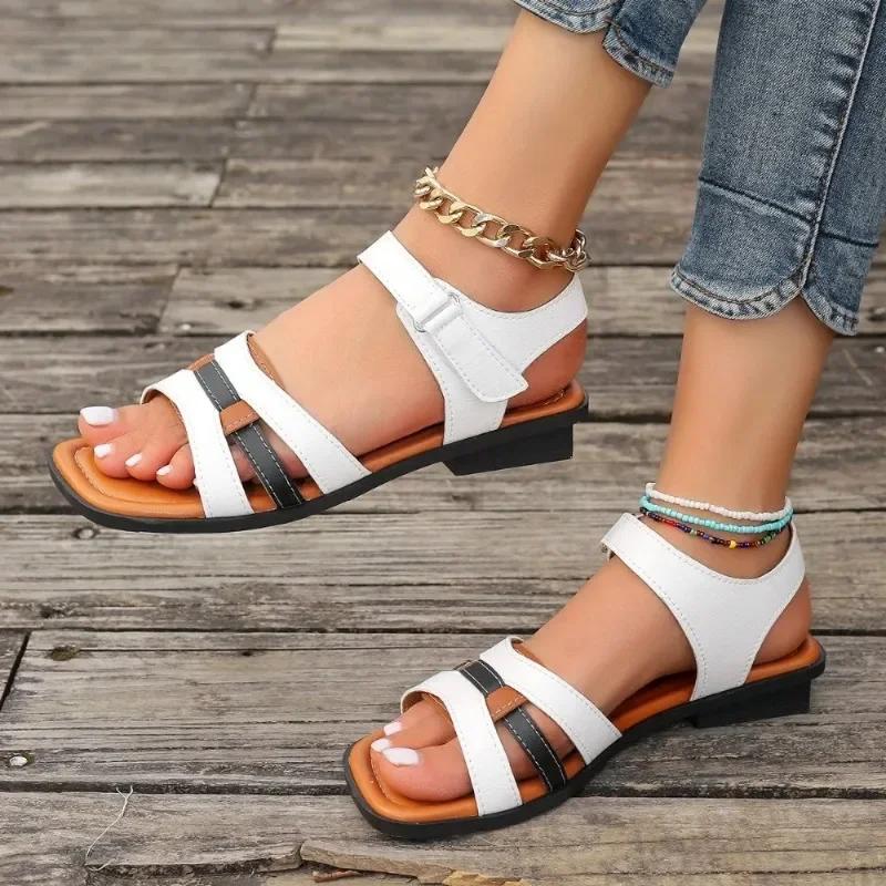 fashion Summer Women's Square Toe Heeled Sandals New Fashion Ankle Strap Casual Sandals for Women Outdoor Ladies Beach Shoes Plus Size