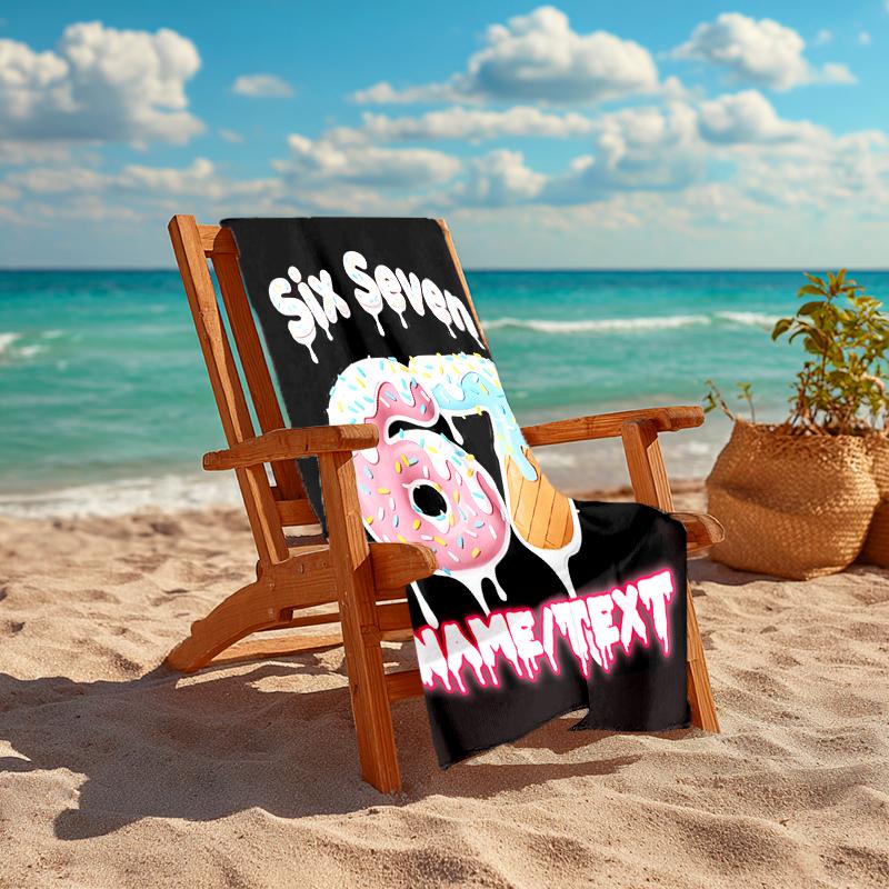 1PC Custom Name Donut Party Celebration Beach Towel Highly Absorbent And Sand-Resistant Towel for Swimming, Pool, Yoga, And Travel Lightweight