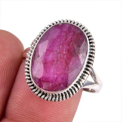 Roter Rubin(Simuliert) Edelstein Handgefertigt 925 Sterlingsilber Geschenkring S.9.5 r4g57