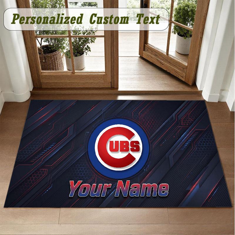 Crystal Velvet Square Rug Custom NameChicago Cubs Pattern Non Slip Home Floor Decor Rug