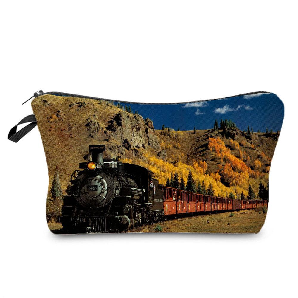 Women Railway Print Cosmetic Bag Toiletries Organize Travel Storage Case 6782