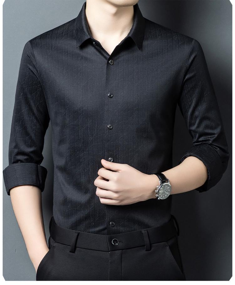 Autumn Seamless High-Elastic Men's Non-Iron Wrinkle-Resistant Long Sleeve Business Shirt