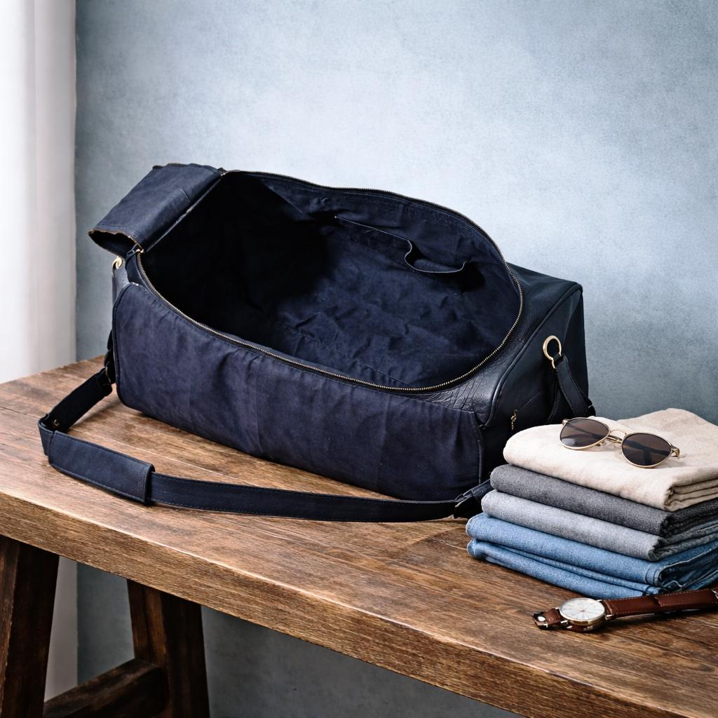 Black Leather Duffle Bag: Large Travel Carry-on