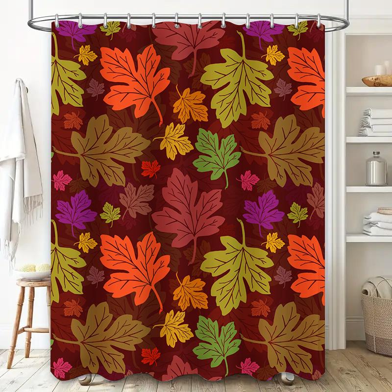 Colorful Leaves Shower Curtain Fall Decor for Bathroom 3D Printed Fabric Available in Multiple Sizes