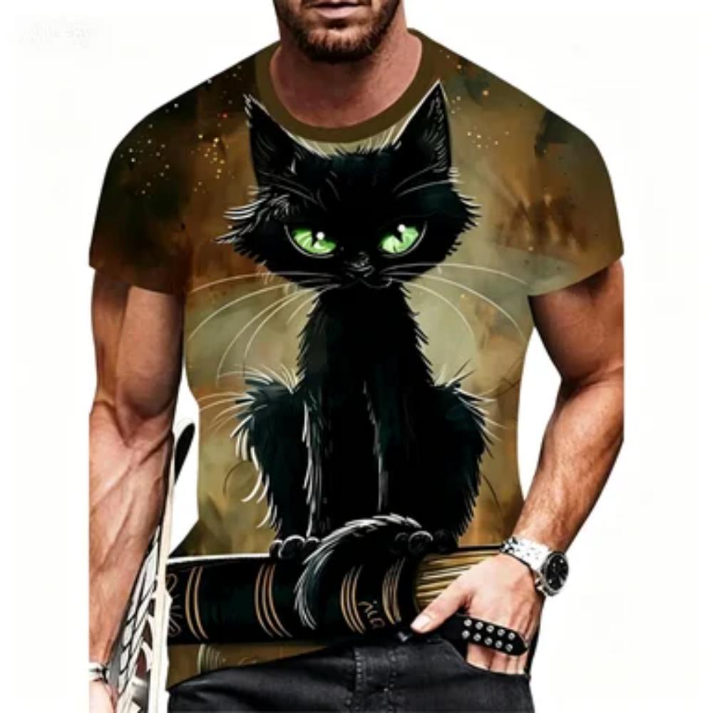 Sommer Neues Dunkles Schwarzes Katze T-Shirt Atmungsaktiv und Vielseitig Gothic Lässig Kurzarm