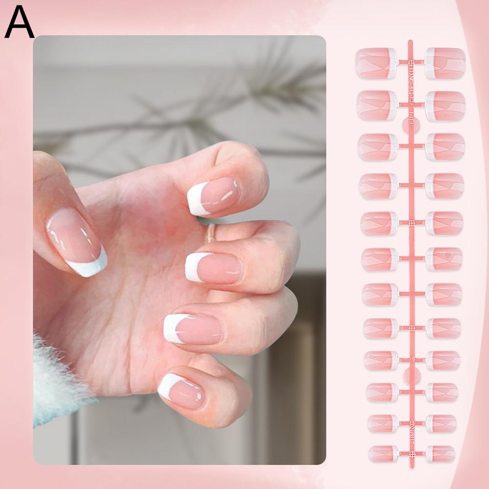 New French Style Fake Nails With White Edges And Pink Patches Wearing Nail Minimalist Nail High Q3V2