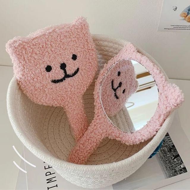 Tuhat - Bear Chenille Handheld Mirror Pink