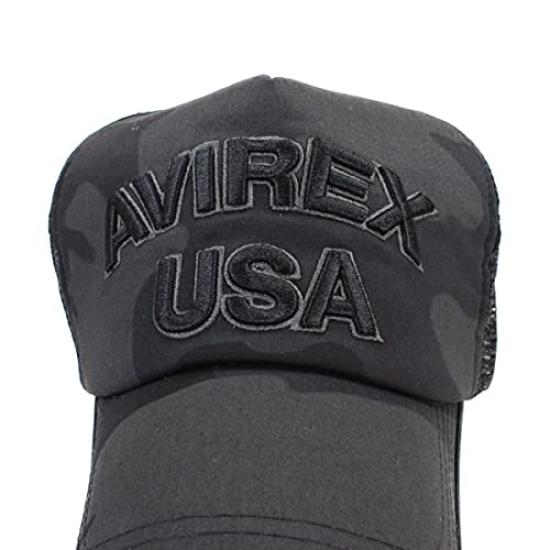 AVIREX Mesh NUMBERING Plus Large Camo Men's Cap, USA, Size, (Black (USA), Medium)