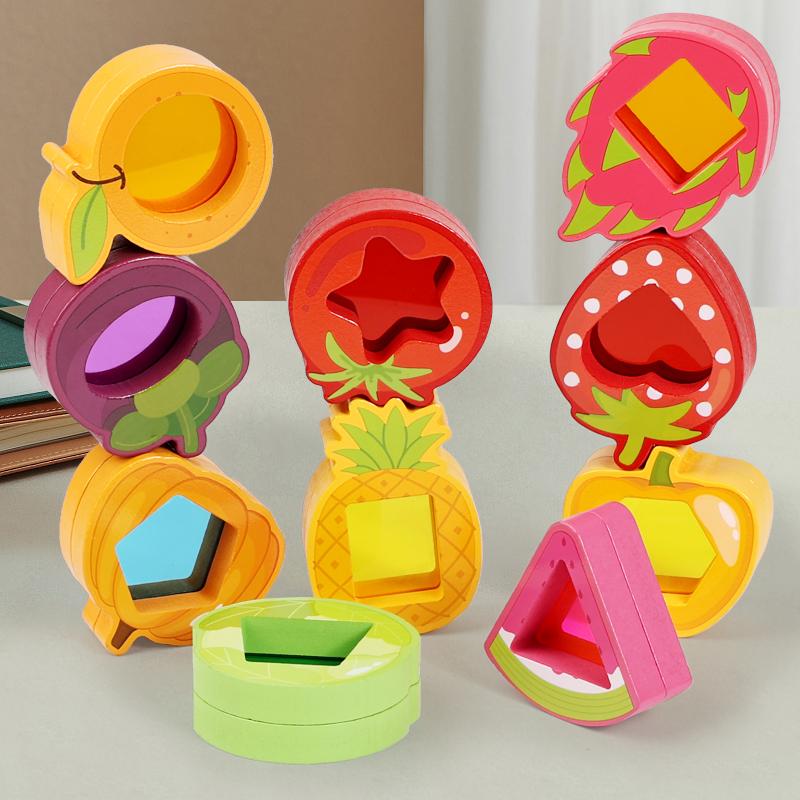 Children s Wooden Fruit and Vegetable Acrylic Building Blocks Kids Stacking Toy Educational Early Color Recognition Toy GIFT