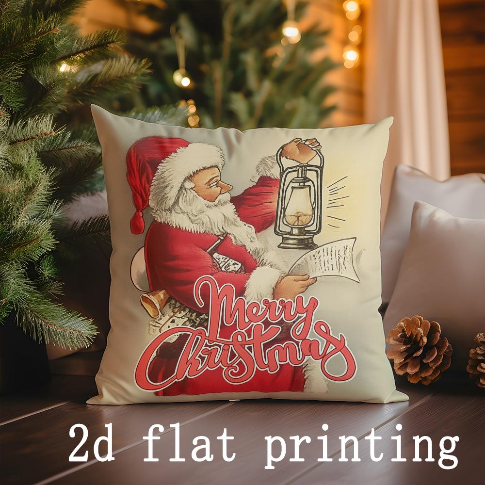 Home Decor Christmas Santa & Deer Holiday Pillow Covers Pattern Cushion Cover Suitable for Sofa Bedroom Car Pillow Cover