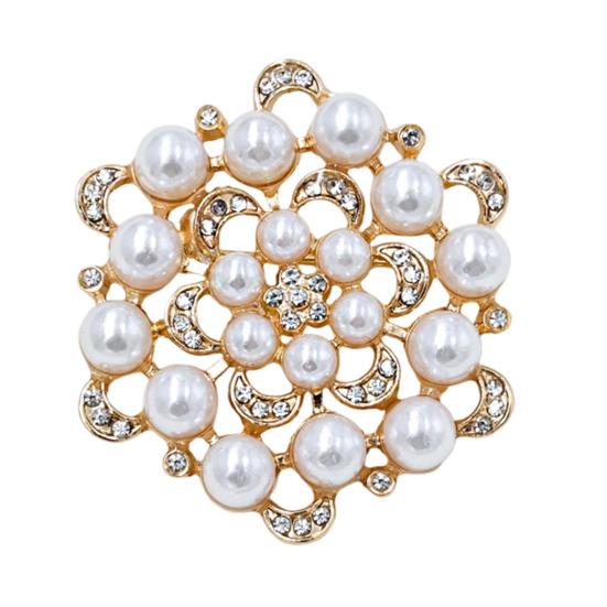 Dress Brooch Faux Pearl Rhinestone Flower Brooch, Retro Lapel Pin for Oxidation Resistant Wedding Party Bridal Shower, Women Girls Clothing
