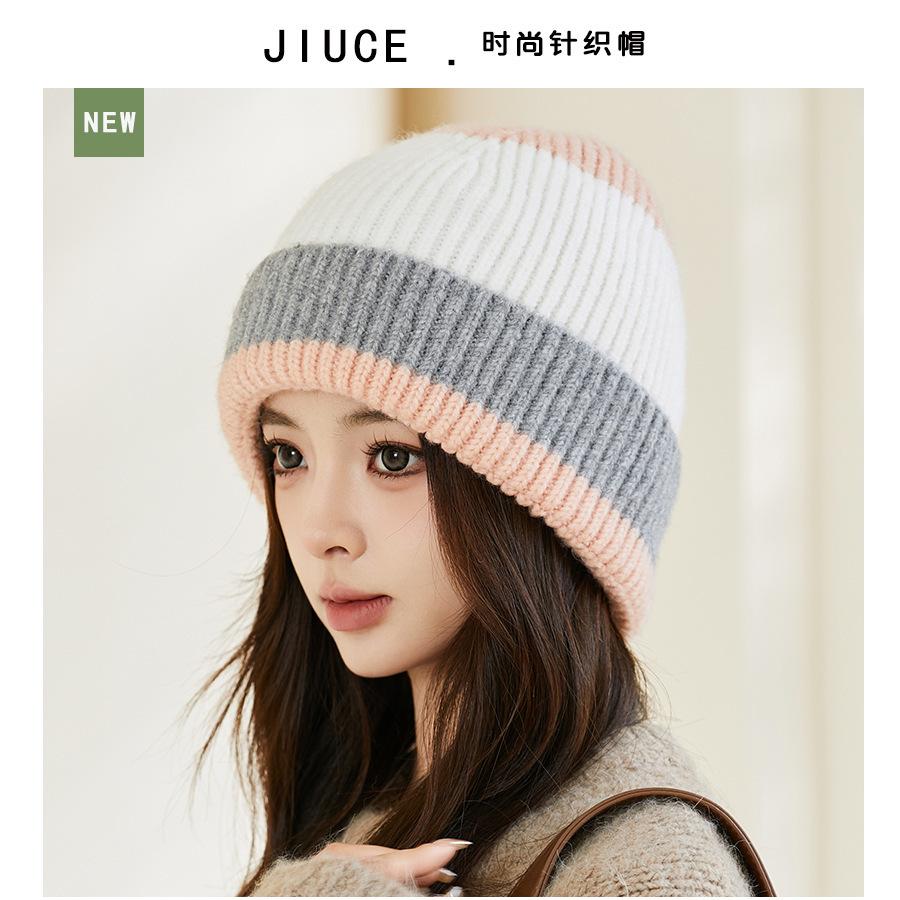 

Зимняя новая шапка из утолщенной шерсти 2024 года, вязаная шапка, мужская и женская модная универсальная шапка-пуловер M（56-58cm） розовый