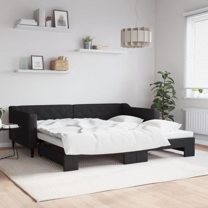VidaXL Lit de jour avec lit gigogne noir 100x200 cm tissu 3197433
