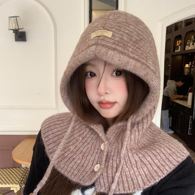 Balaclava Women's Autumn and Winter Warm Knitted Hat Scarf Integrated Cycling Cold-proof Wool Hat Pullover Cold Hat