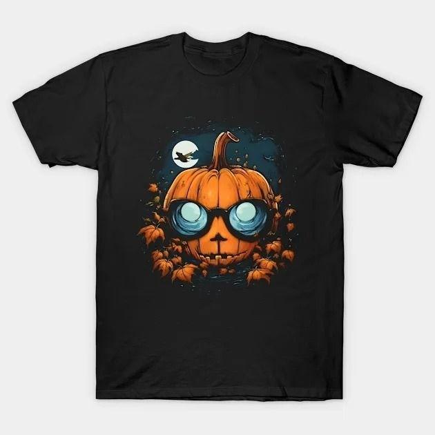 Funny Pumpkin Glasses Halloween T-Shirt | Spooky Pumpkin Face Tee S разноцветный