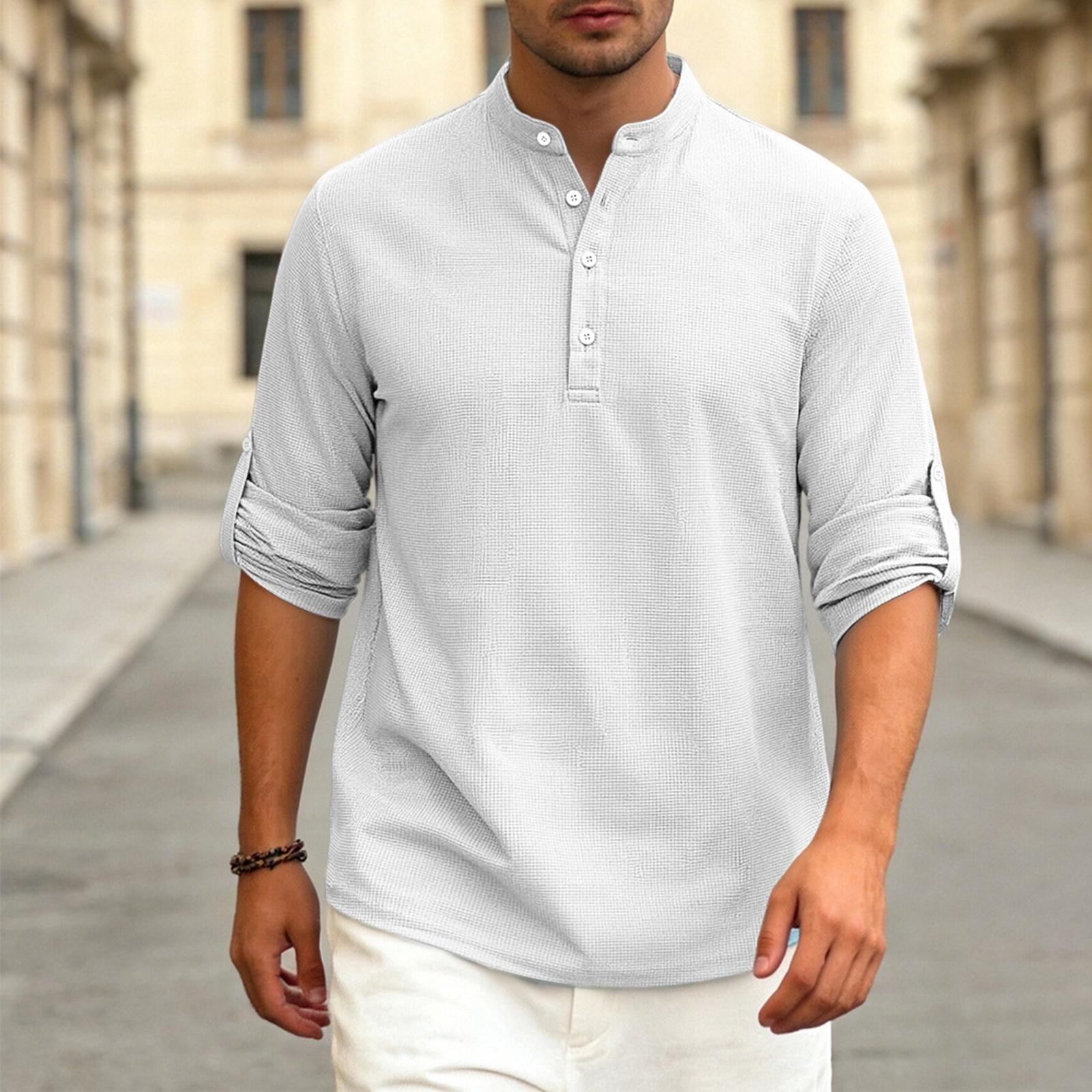 

Men s Long Sleeve Shirt Casual Breathable Button Collar Plaid Shirt XL білий