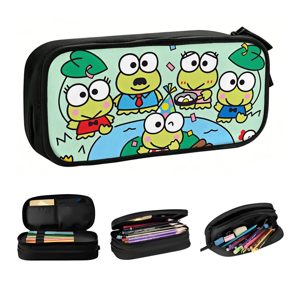 Frog Cartoon Kero Kero Keroppi Anime Kawaii Pencil Cases Boy Girl Large Capacity Pencil Bag School Supplies