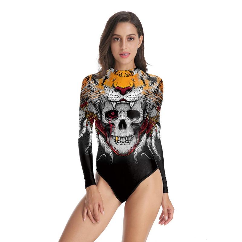 Halloween New Crew Neck Zipper Women's Swimsuit Beach Surfing Swimsuit Women