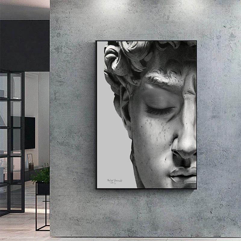 Retro Renaissance David Solid Sculpture Canvas Paintings Half A Face Portrait Print Posters Art Pictures for Room Wall Decor