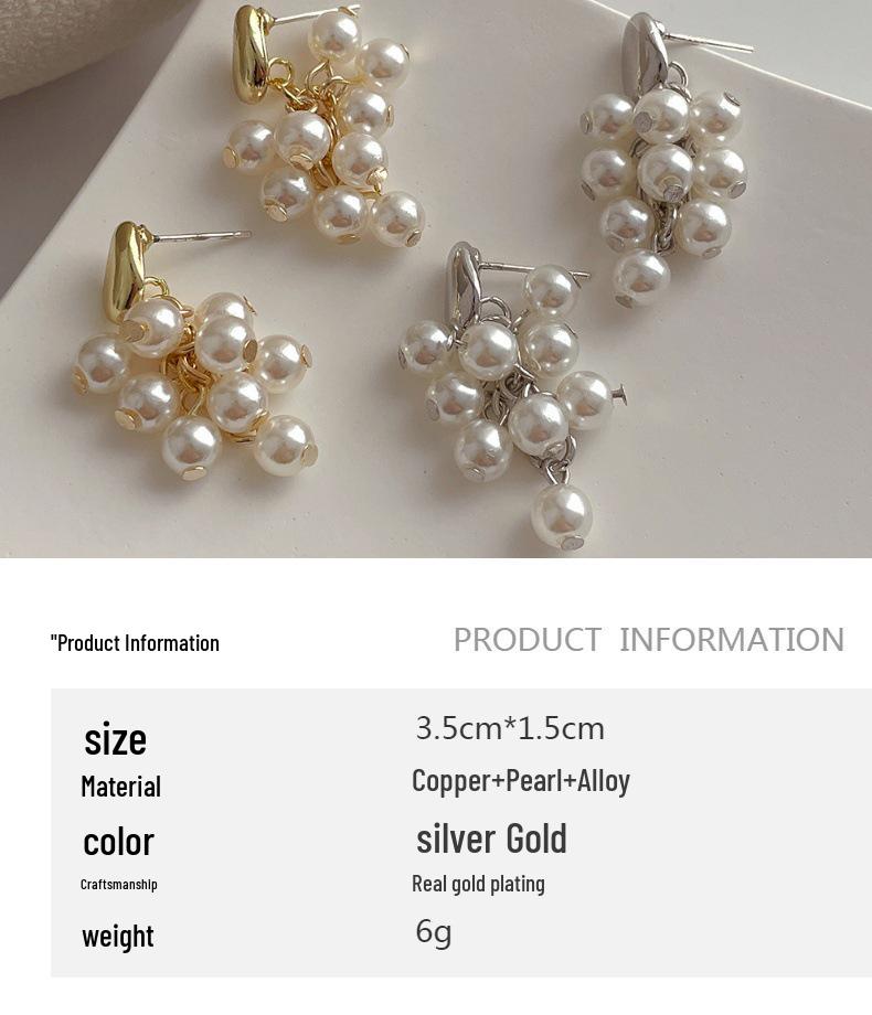 Korea-Inspired Grape Cluster Pearl Tassel Earrings with S925 Silver for Women
