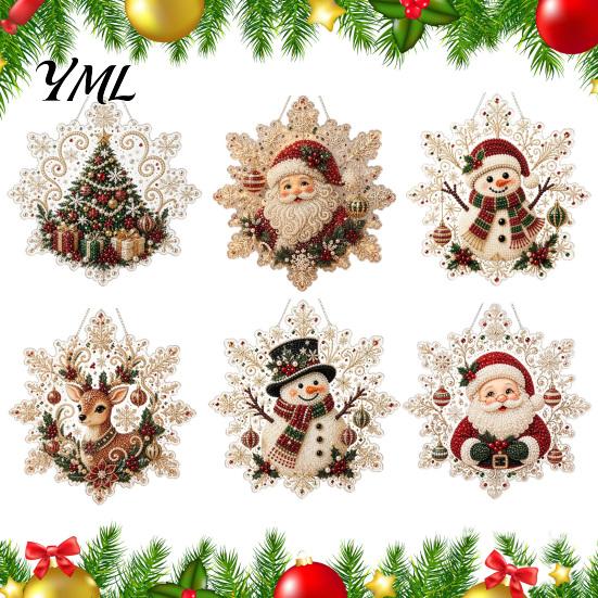 Christmas Tree Hanging Ornaments Acrylic Pendant with Metal Chain, Double-sided Printed 2D Snowflake Romantic Winter Seasonal Decorations Pendant,