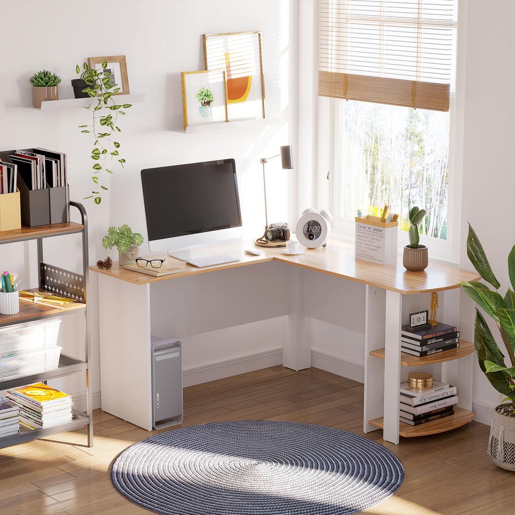 Computer Desk, Corner L Shape, Shelves, 136 x 130 x 72 cm, Wood