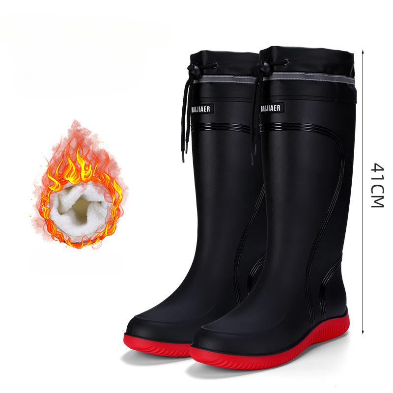 Fashion Men's Rain Boots Waterproof Mid Calf Boots Non-slip Rainproof Work Boots Outdoor Water Shoes Soft Drawstring Rubber Boot Botas