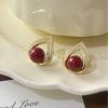 Elegant Zirconia-Studded Red Pearl Geometric Earrings