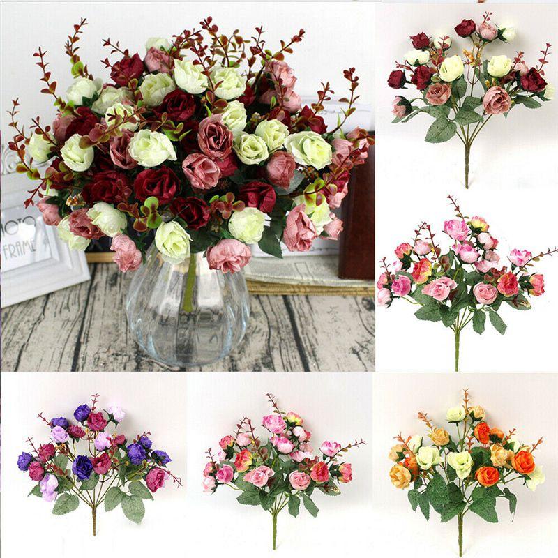 Heads 21 Artificial Silk Flowers Rose Bunch Bouquet Wedding Home Decor Outdoor