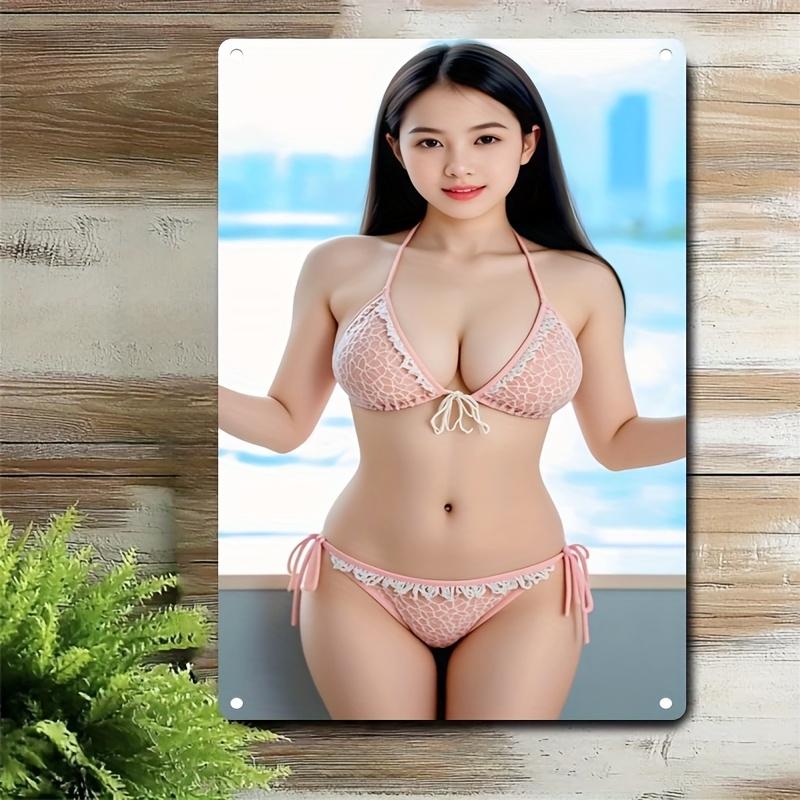 Vintage Pink Bikini Metal Sign Retro Wall Decor for Home Bar Cafe Iron PreDrilled