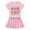 Girls' Summer Cartoon Pleated Ruffle Dress with Raglan Short Sleeves