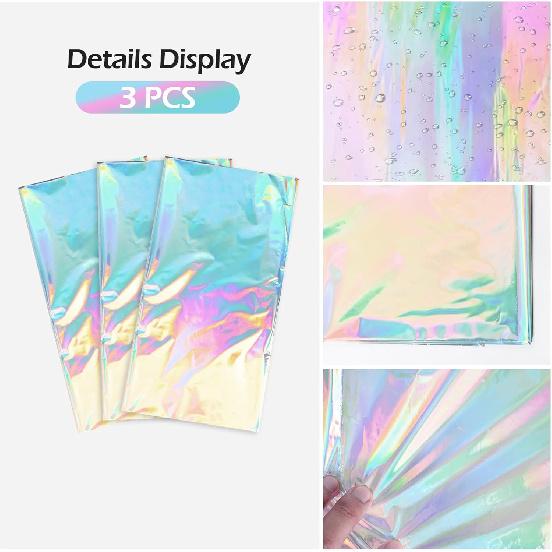 MUSSIN 3 Pack Iridescent Plastic Tablecloths, Shiny Rectangle Disposable Table Covers Iridescent Party Decoration 54" x 108"