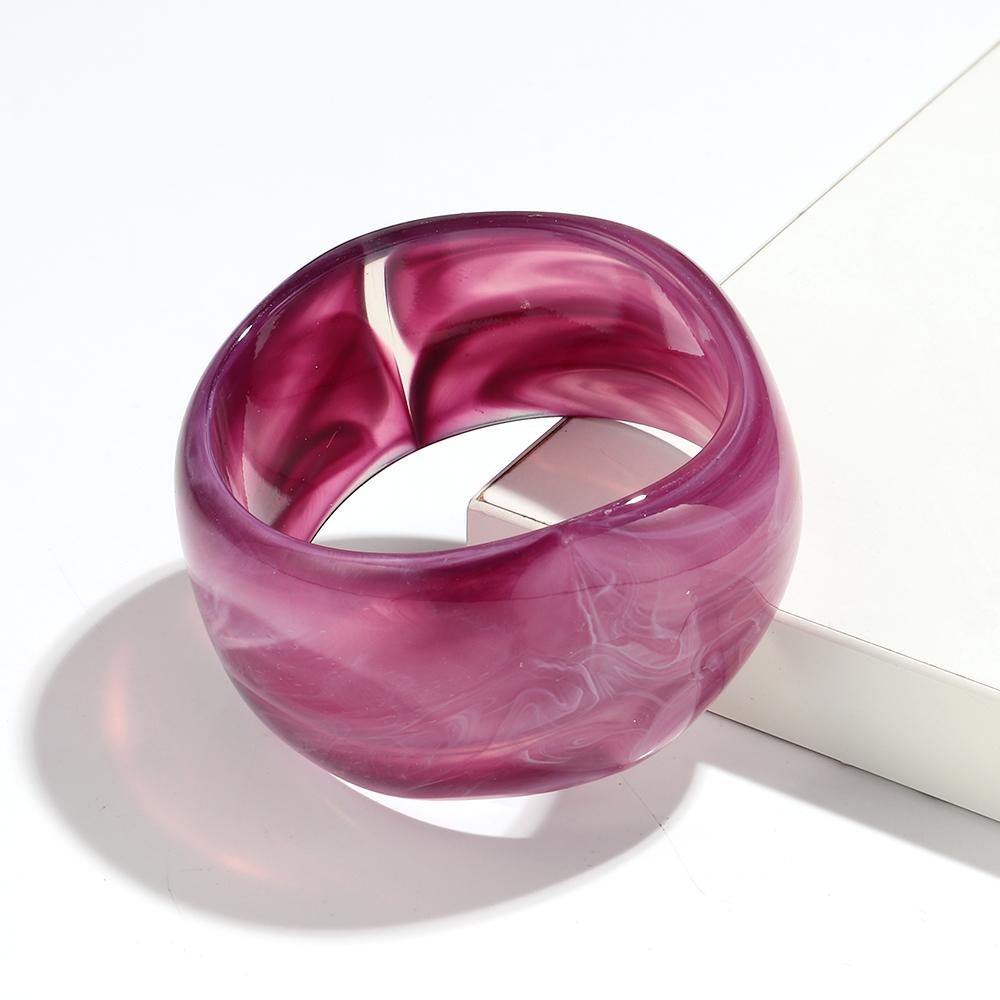 Trendy Thick Acrylic Irregular Circle Cuff Bangle for Women Retro Marble Color Geometric Wide Bracelets Stackable Jewelry Gift фиолетовый
