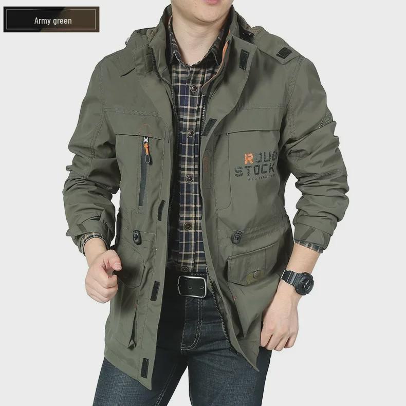 Men's Autumn/Winter Outdoor Jacket, Plus Size, Medium-Long, Thick Velvet, Breathable