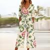 Women's Loose Casual V-Neck Printed Jumpsuit Slim Fit Wide Leg Jumpsuit Wide Leg Jumpsuit