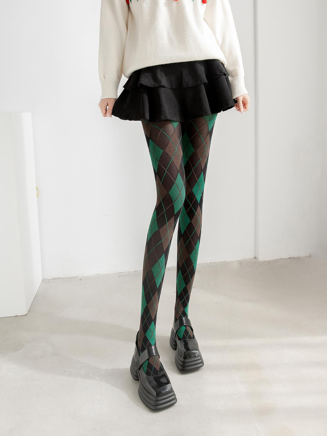 Yiran Sexy Lingerie Women's Plaid Tights Pantyhose Retro Jk Japanese Style Thigh High Stockings Lingerie Sexy Stockings Lolita Girls Tights Pantyhose# Cm