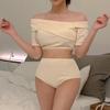 Women's Off-Shoulder High-Waisted Bikini - Solid Color, European & American Style, Perfect for Sexy Vacations