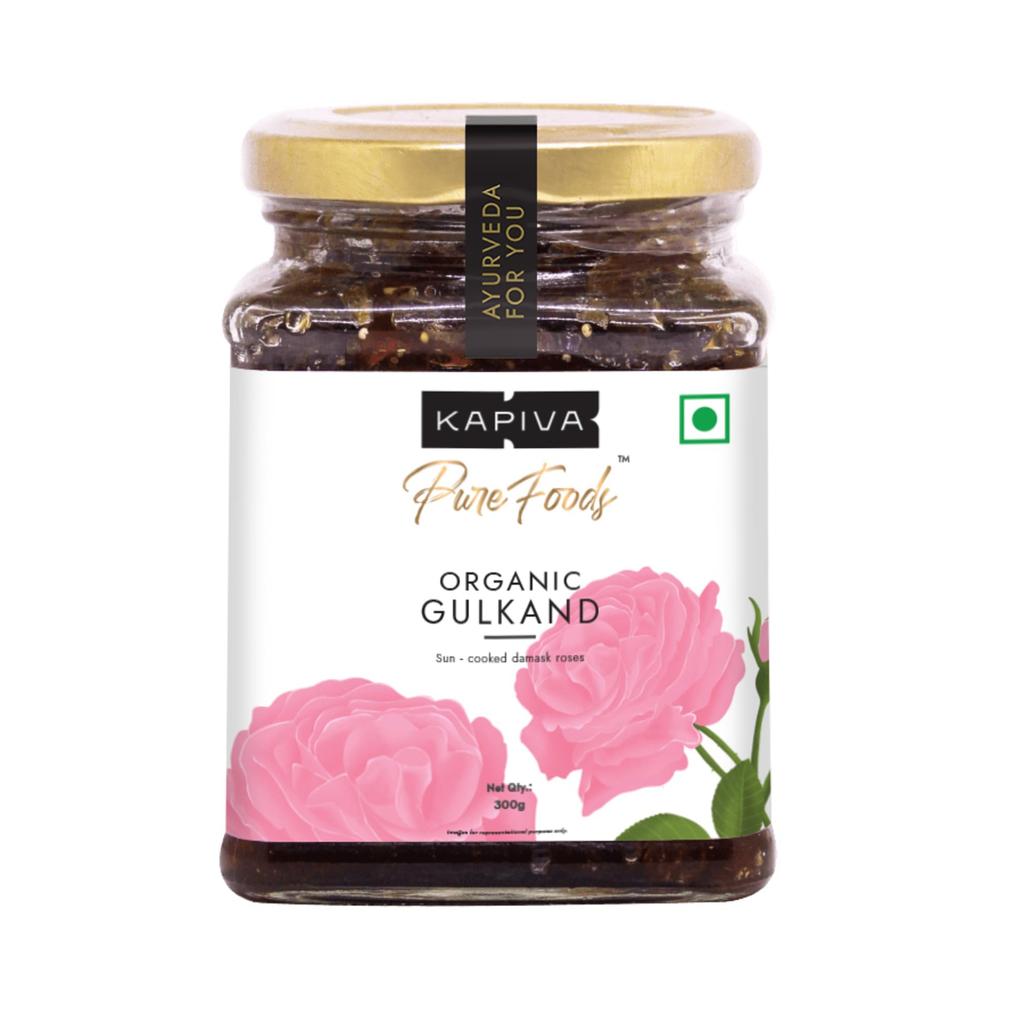 Bio-Damaskusrose Gulkand | Traditionelle sonnengekochte Rosenblüten-Konfitüre | Hergestellt aus Bio-Rosenblüten & Mishri | Keine künstlichen Farb- oder Geschmacksstoffe