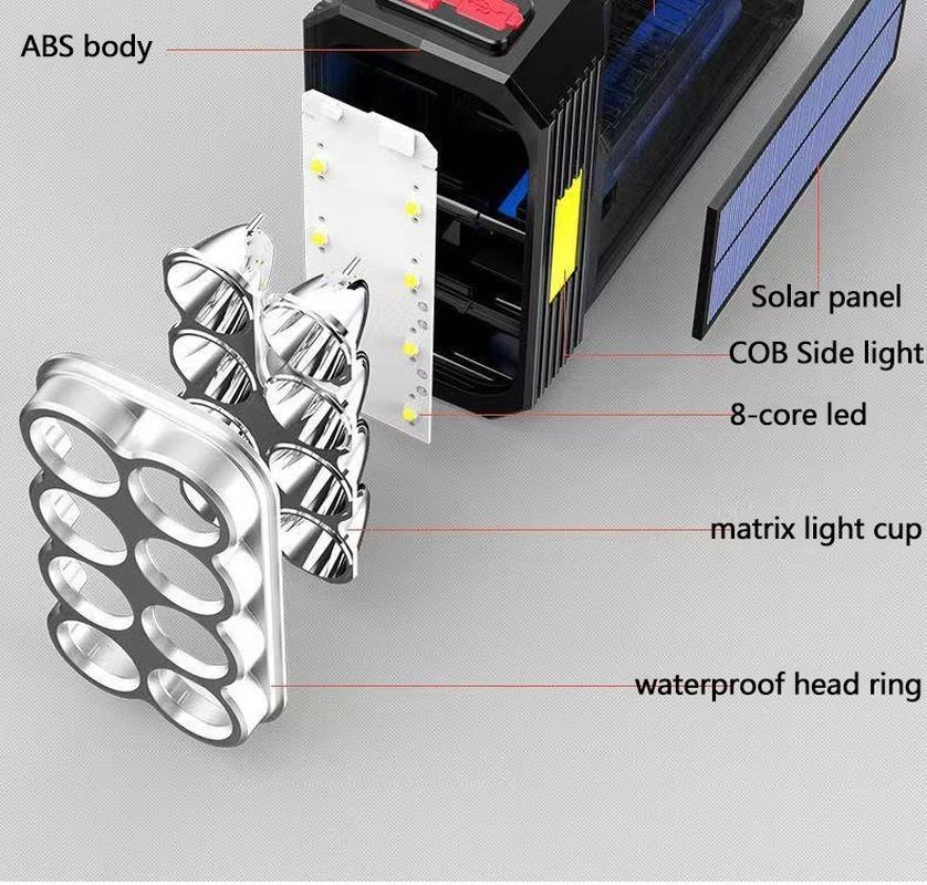 Outdoor Solar Strong Light LED Flashlight Portable Searchlight USB Rechargeable Waterproof Drop Resistant LED Camping Emergency