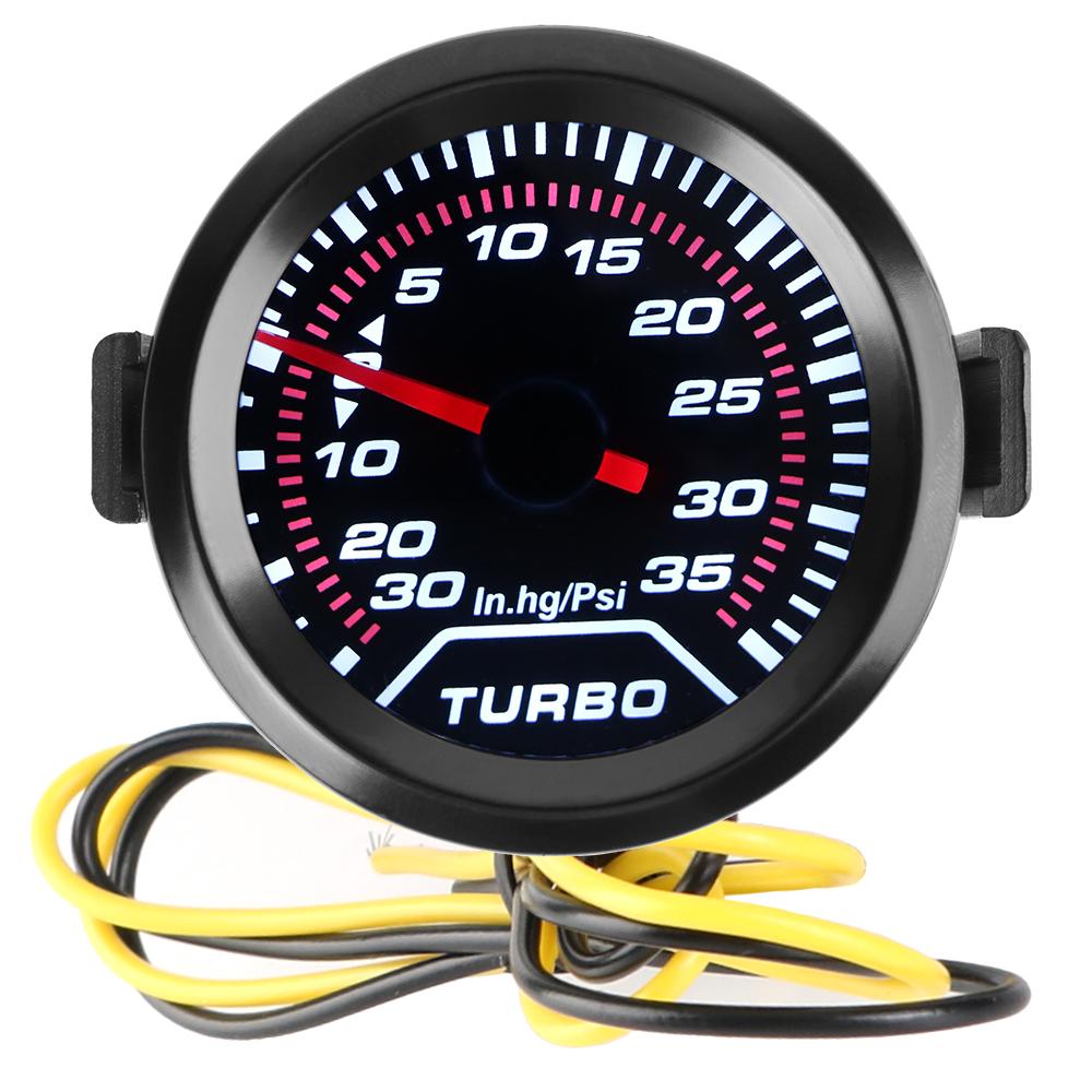 Turbo Pressure Gauge Racing Car Modification Universal Smoke Lens 12V White LED Backlight 2" 52mm Turbo Boost Meter 35Psi