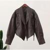 2026 Autumn Retro Faux Leather Jacket with Tie Lapel