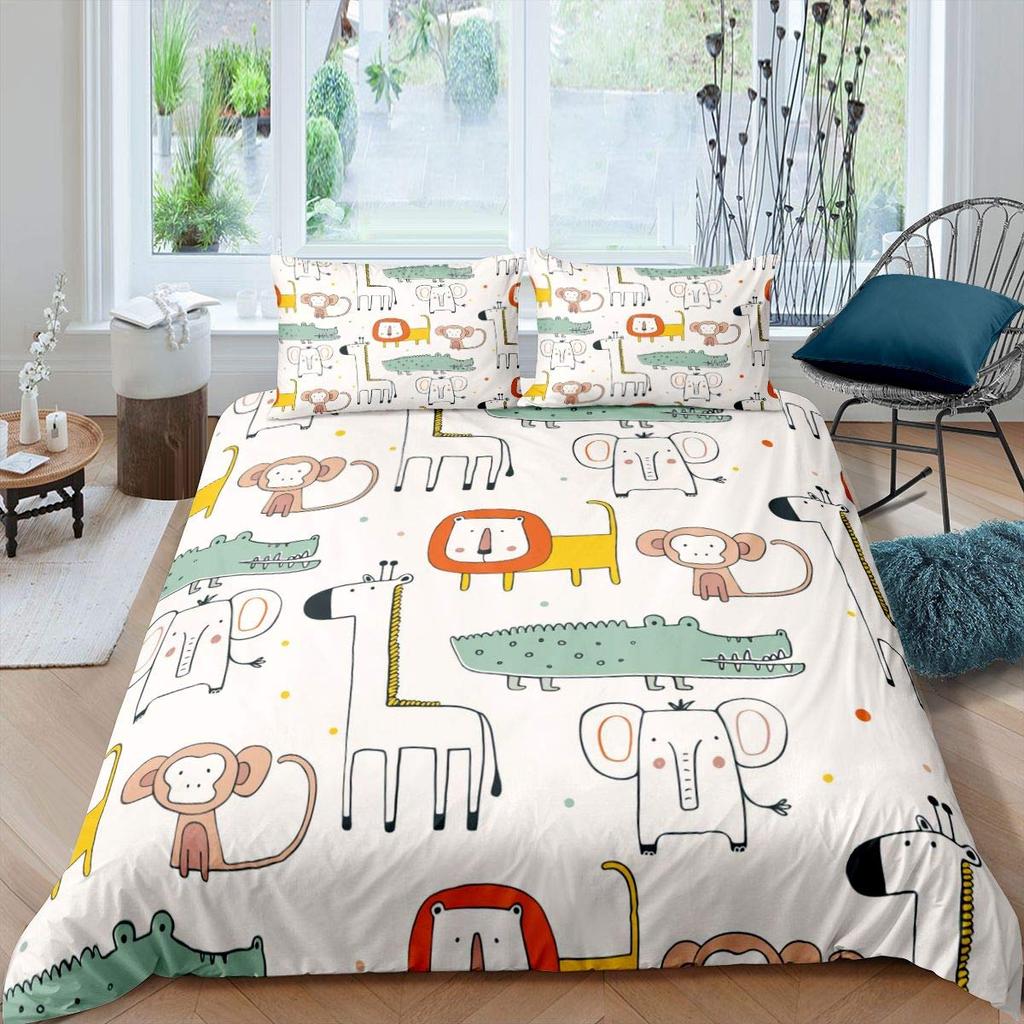 Monkey Duvet Cover Sets Cute Monkey Around The Tree Print Bedding Set 3pcs for Kids Boys Cartoon Animal Soft Comforter Cover
