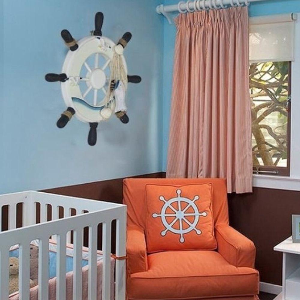 Inch Beach Decoration Crafts Art Home Ship Steering Wheel Hanging Decoration Wall Decor Wooden Boat