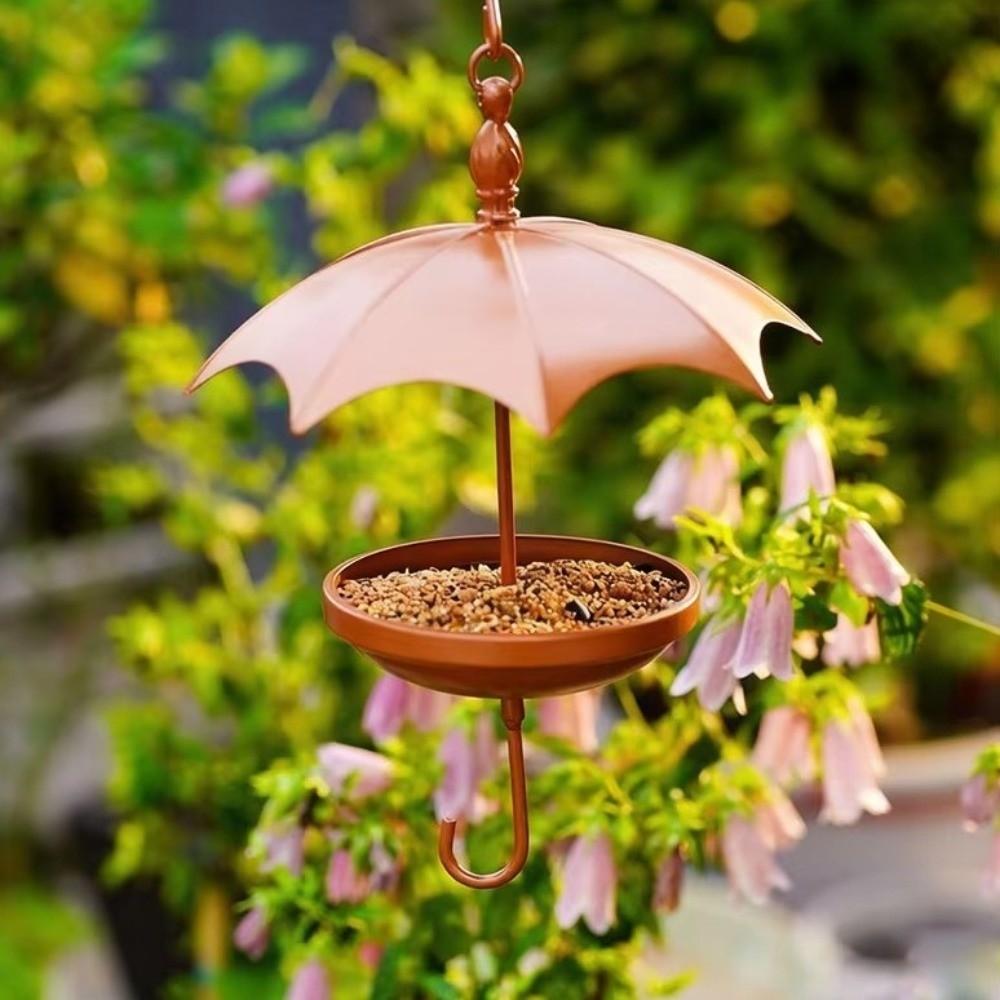 Rustic Hanging Platform Feeder Iron Bird Rest Station Umbrella-Shaped Bird Feeder Garden