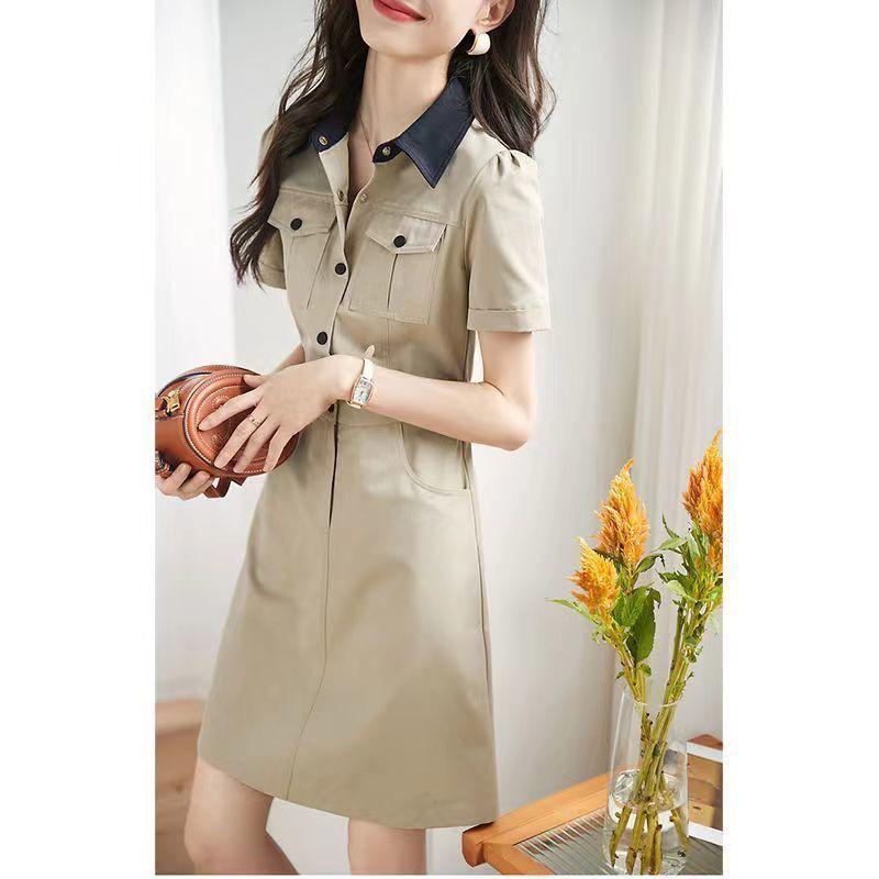 Summer Knitwear Dress With Polo Collar And Long Sleeve For Women