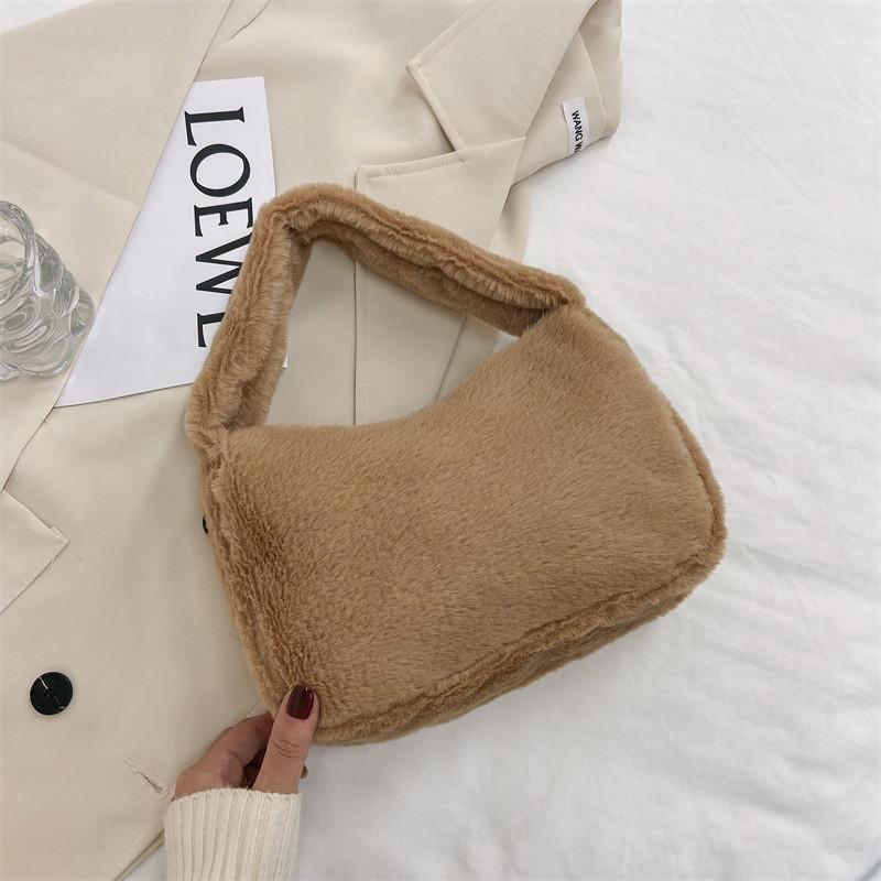 Stylish And Chic Women's Black White Pink Khaki Plush Shoulder Bag For Fall Season