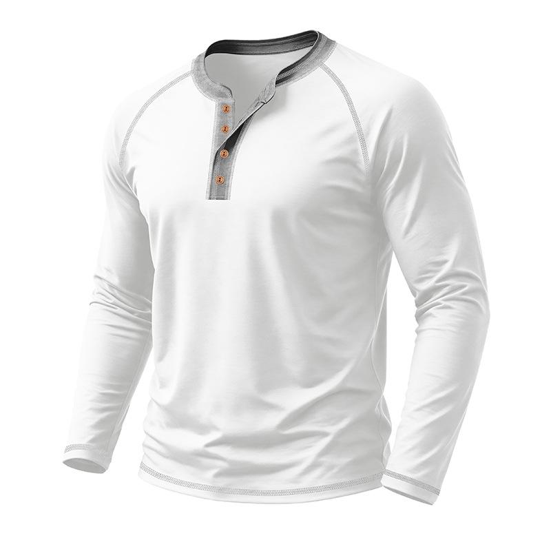 Men's Henley Long Sleeve T Shirt Raglan Color Contrast Stitching Button Placket Solid Casual Pullover Tops Spring Autumn Daily Tees