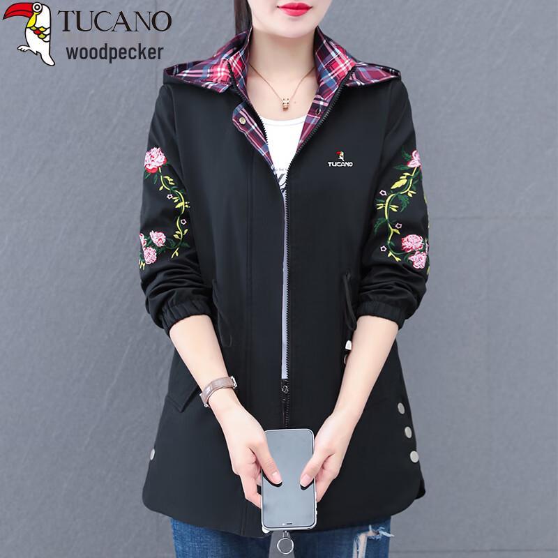 Woodpecker Women's Mid-Length Embroidered Trench Coat